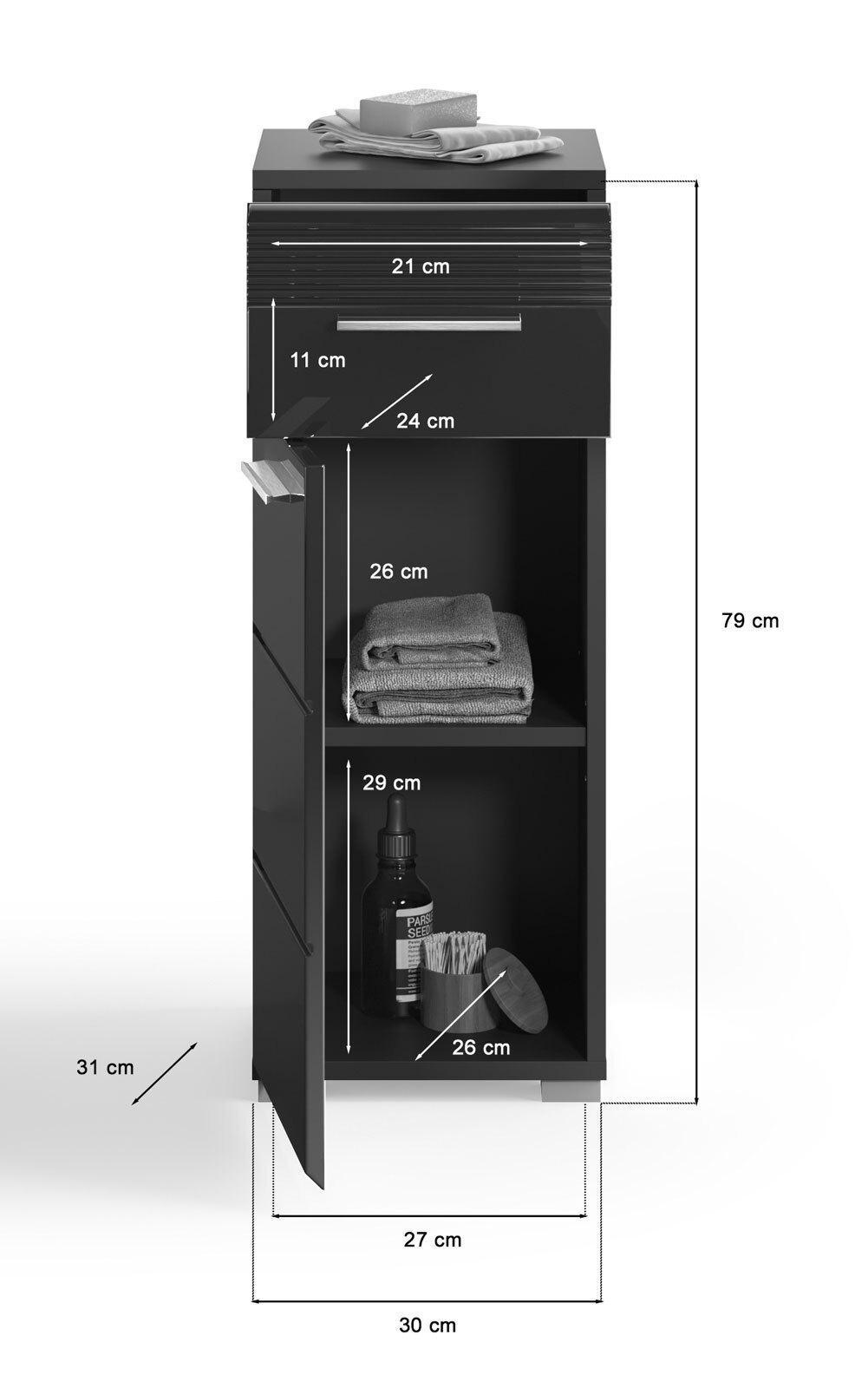 Bad Unterschrank LINUS 30 x 80 cm schwarz