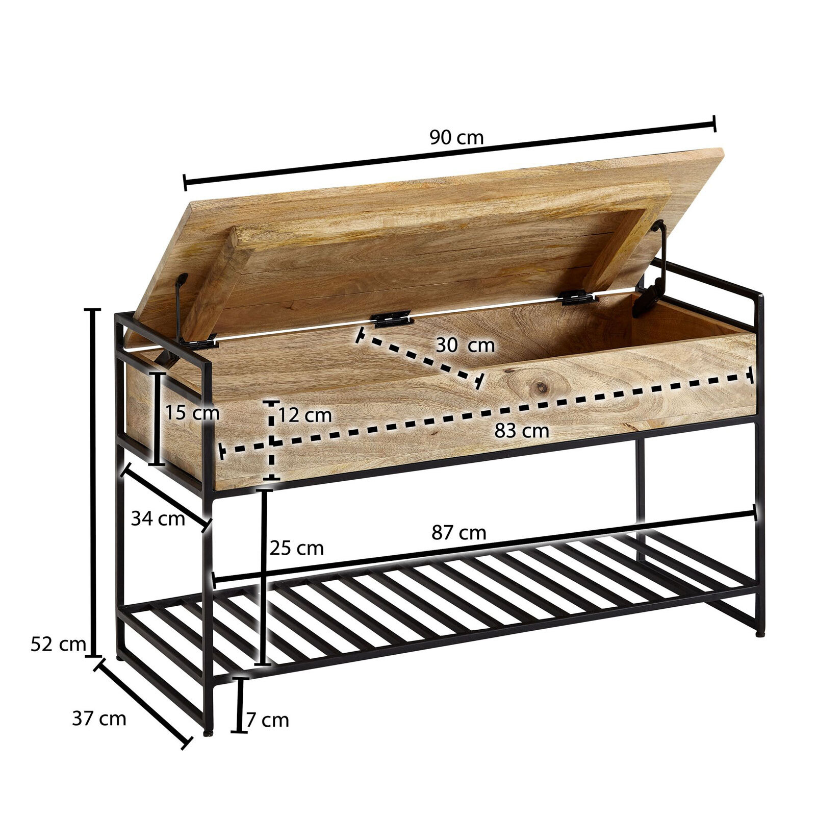 CASAVANTI Sitzbank 90 x 52 cm Schwarz/ Braun