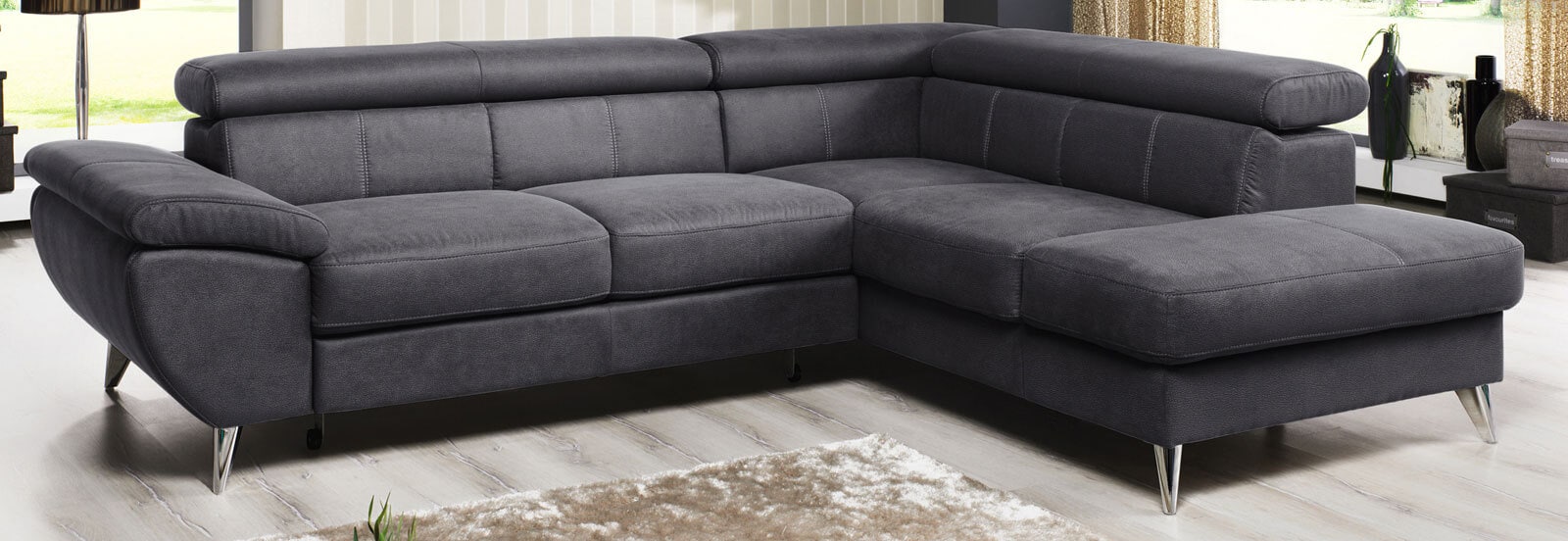 Ecksofa HALLS CREEK mit Schlaffunktion links 260 x 207 cm Stoffbezug anthrazitgrau