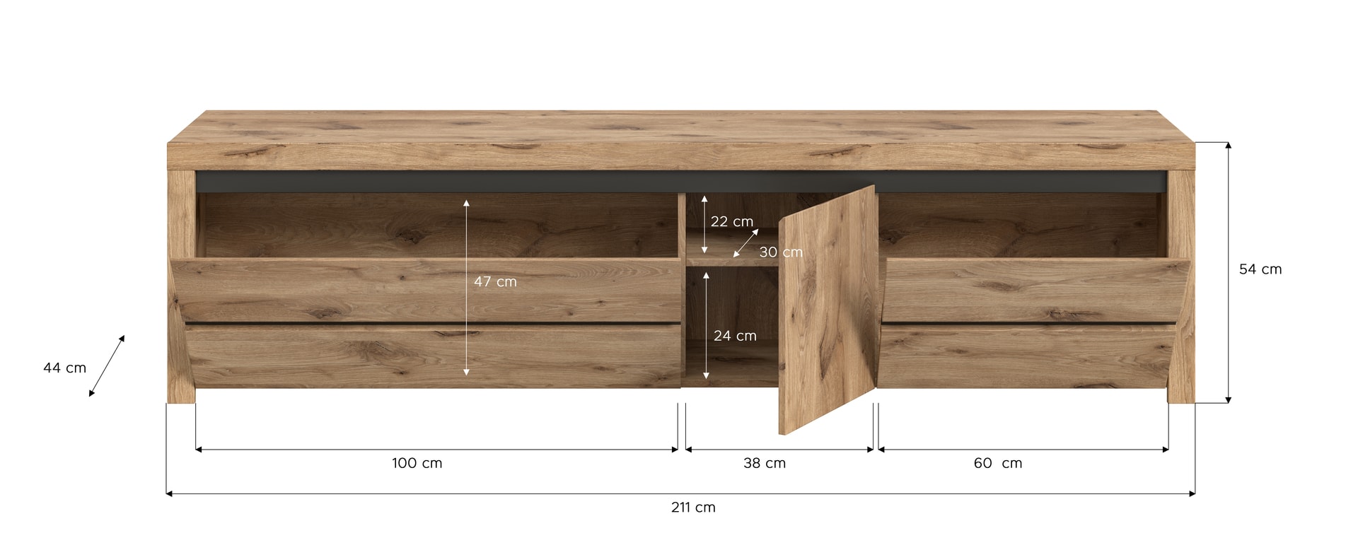 Lowboard WOODY 211x54 cm Braun