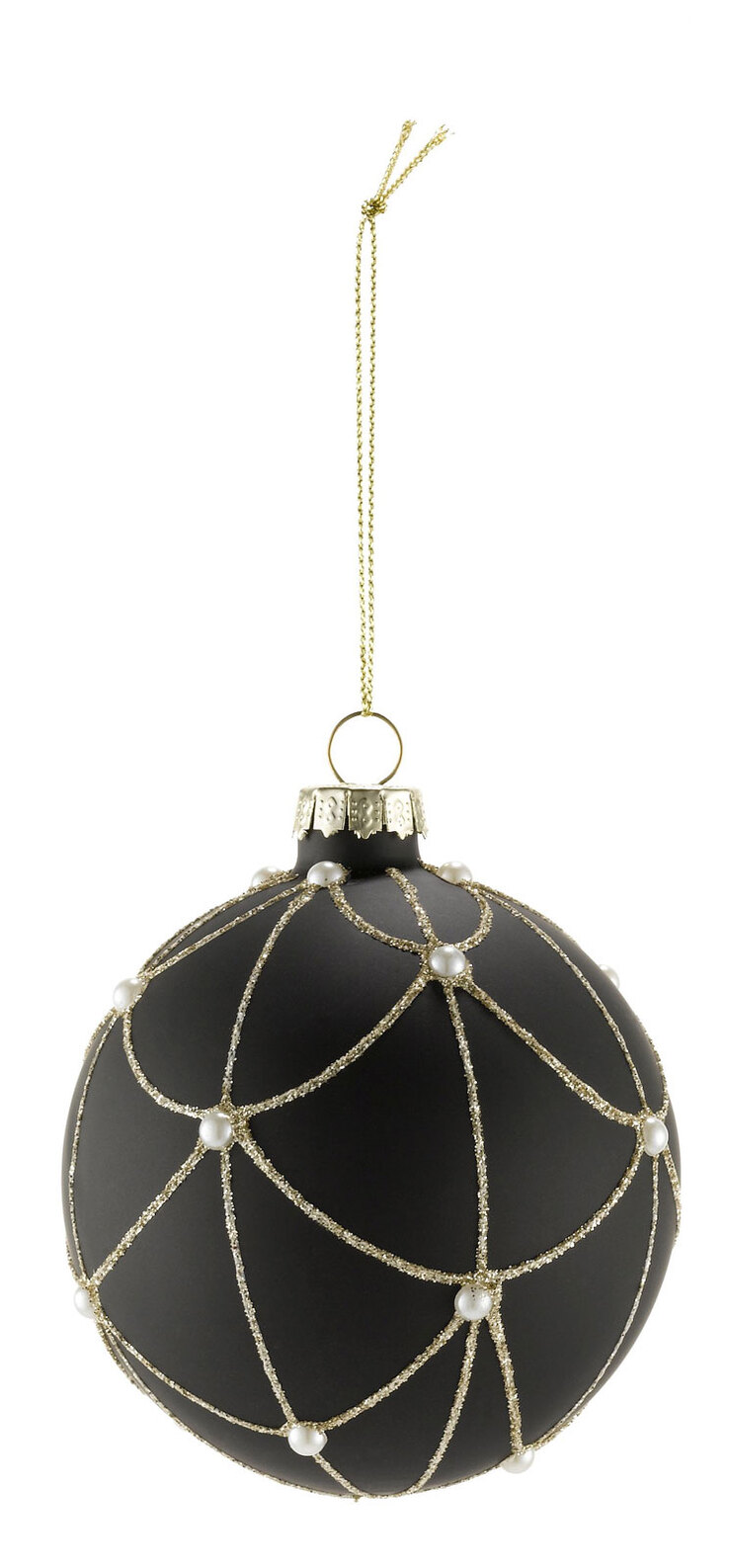 casaNOVA Weihnachtskugel 10 cm schwarz matt /Glitzer goldfarbig & Perlen