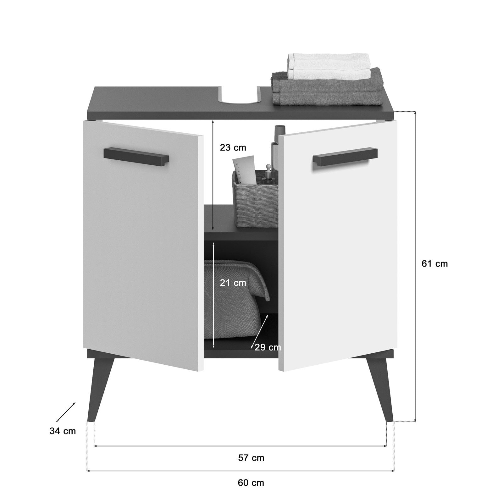 Waschbeckenunterschrank ROCKET 60 x 61 cm weiß/ anthrazit