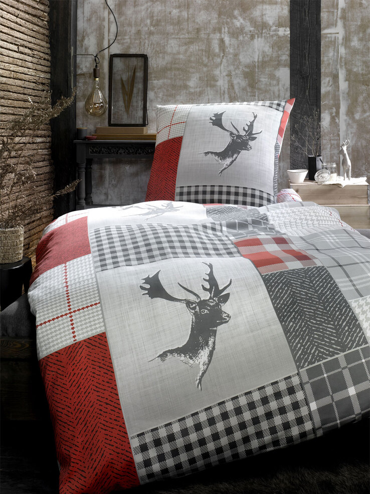 casaNOVA Satin-Bettwäsche HIRA 135 x 200 cm grau/rot