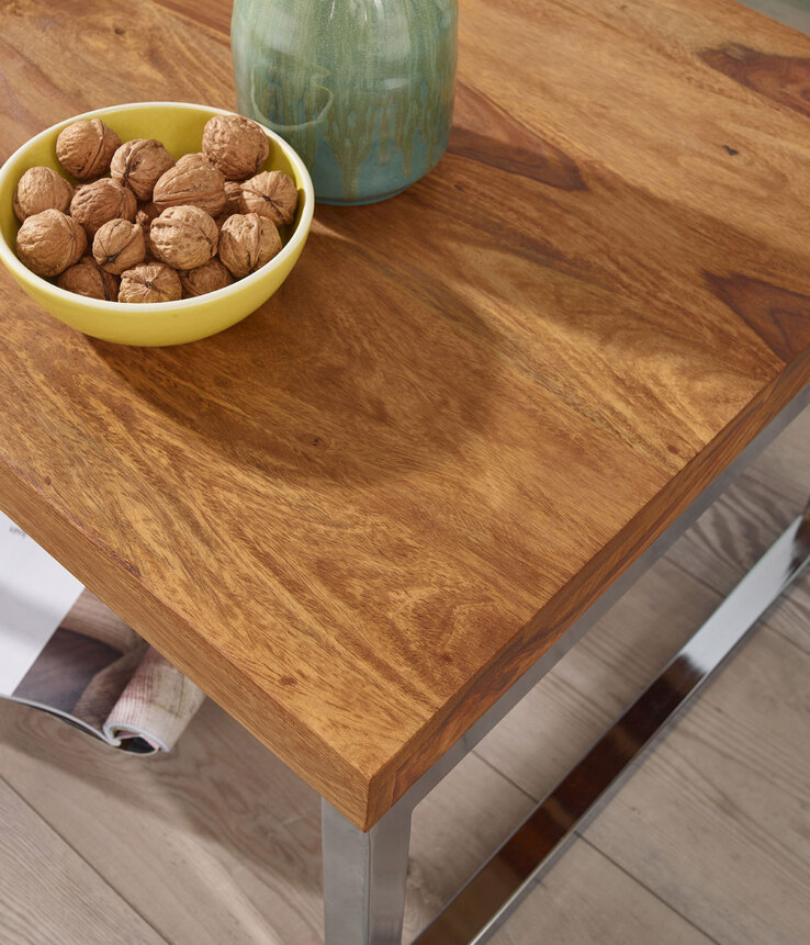 Beistelltisch GUNA 60 x 60 chromfarbig/ Sheesham