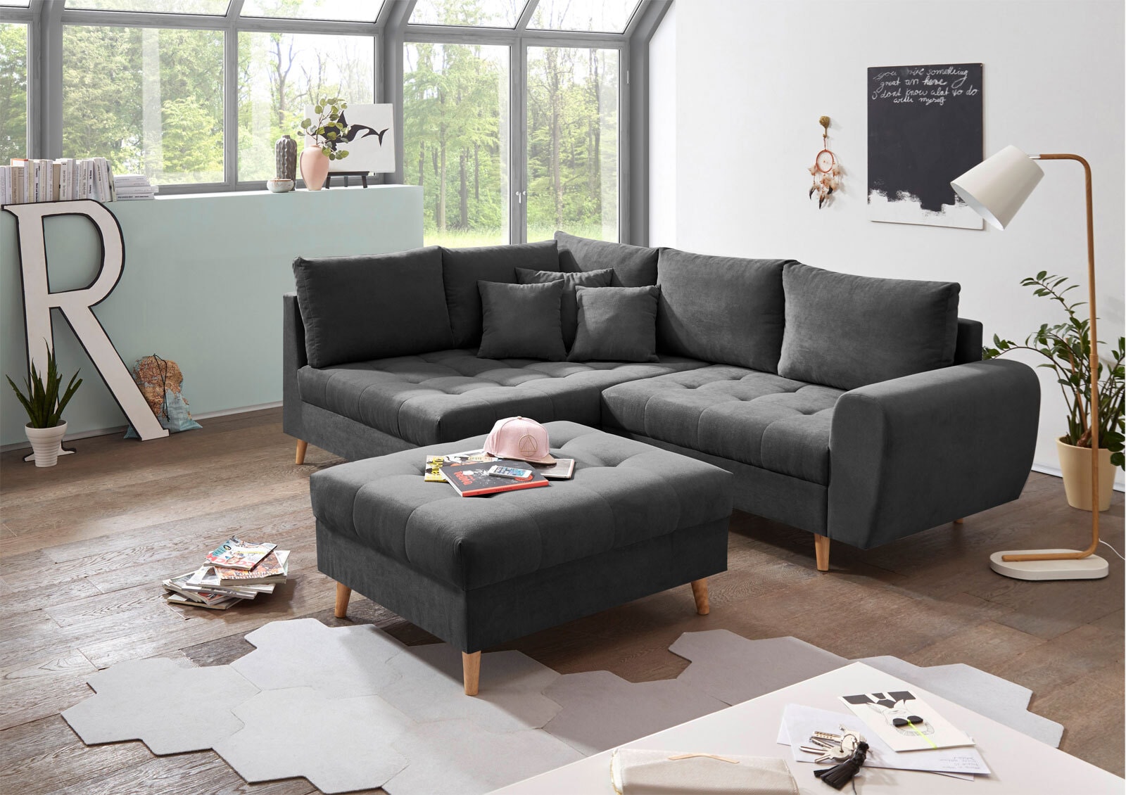 Ecksofa mit Hocker AMALIA L anthrazit