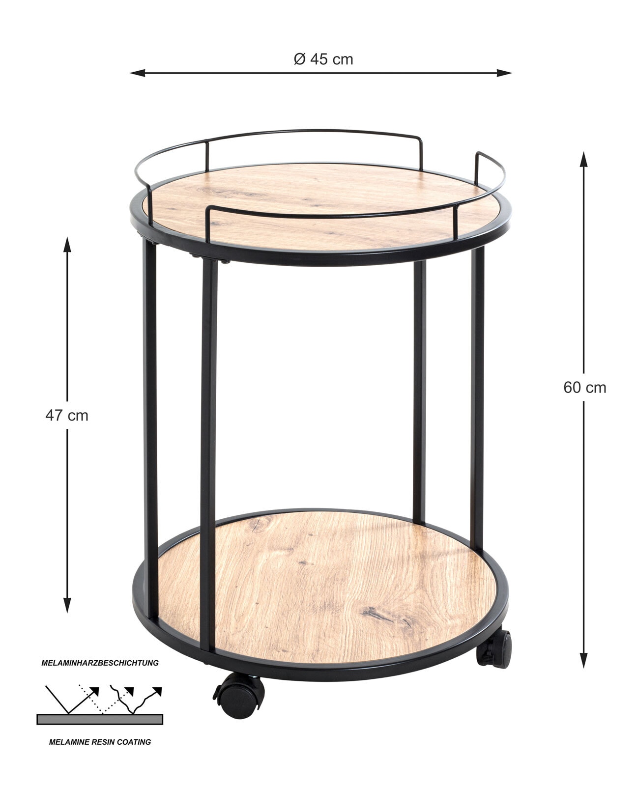 Beistelltisch rund 45 cm Schwarz/ Eiche