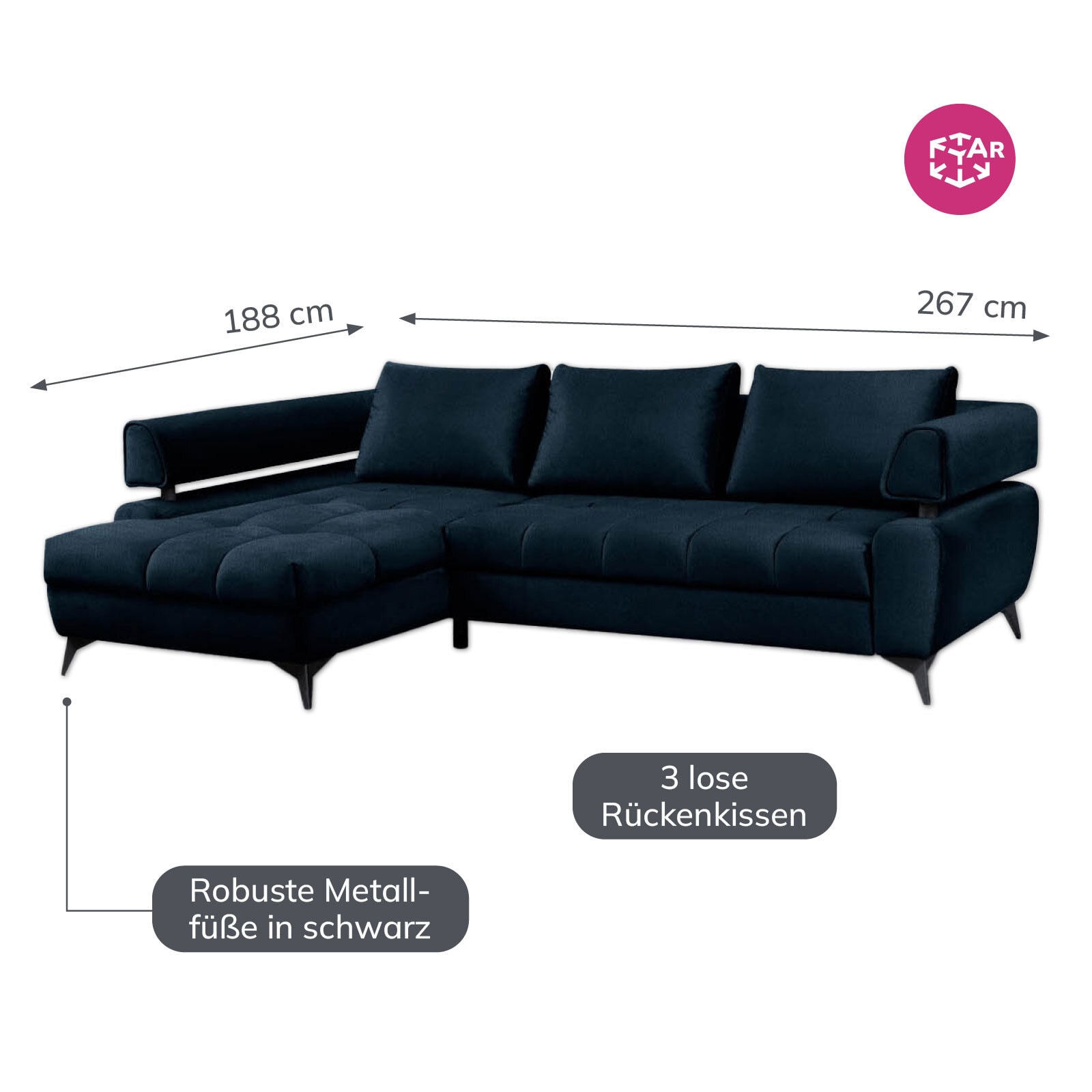 Ecksofa PARIS SF-L navyblue