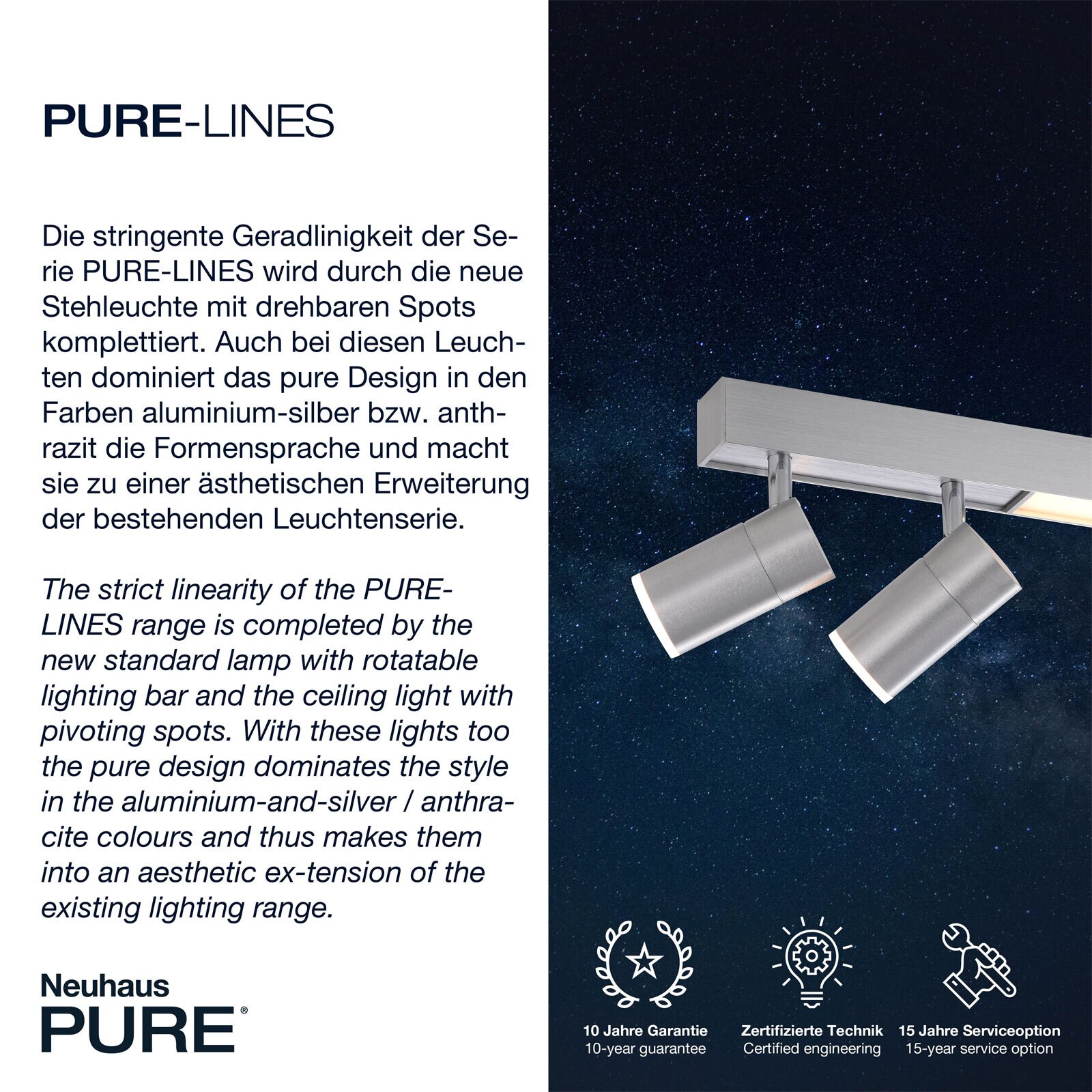 Paul Neuhaus LED Deckenlampe mit 4 Spots PURE-LINES alufarbig