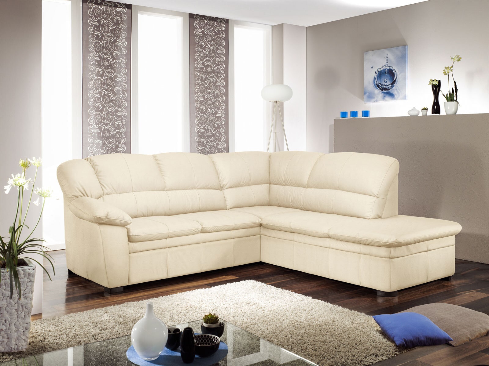 Ecksofa MORTON 250 x 232 cm mit Schlaffunktion links Lederbezug weiß