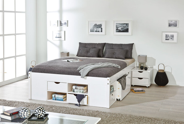 Stauraum-/Funktionsbett Lauro 160 x 200 cm weiß