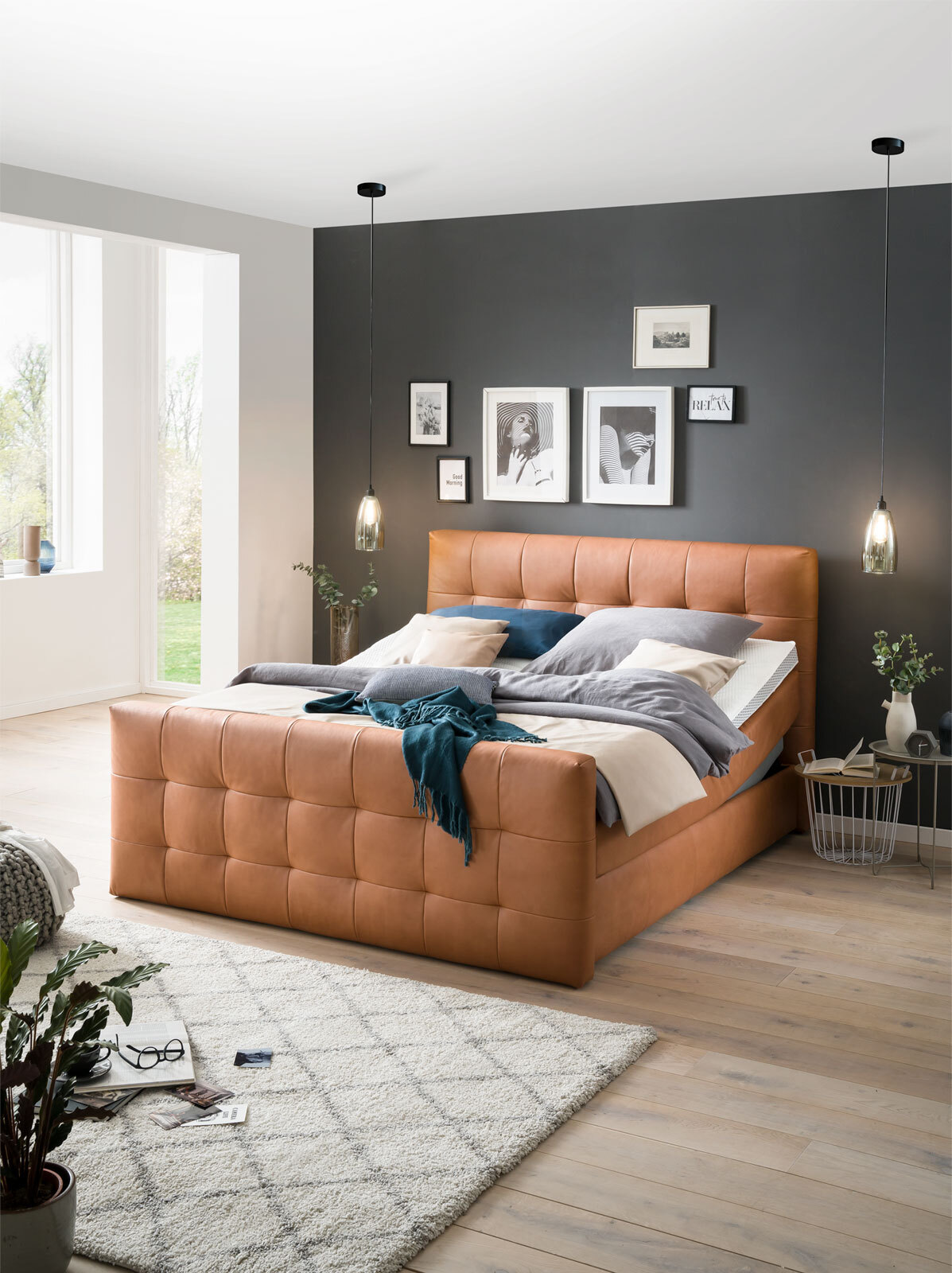 MONDO Boxspringbett BARELL LEEDS GAVIN 180 x 200 cm cognacbraun