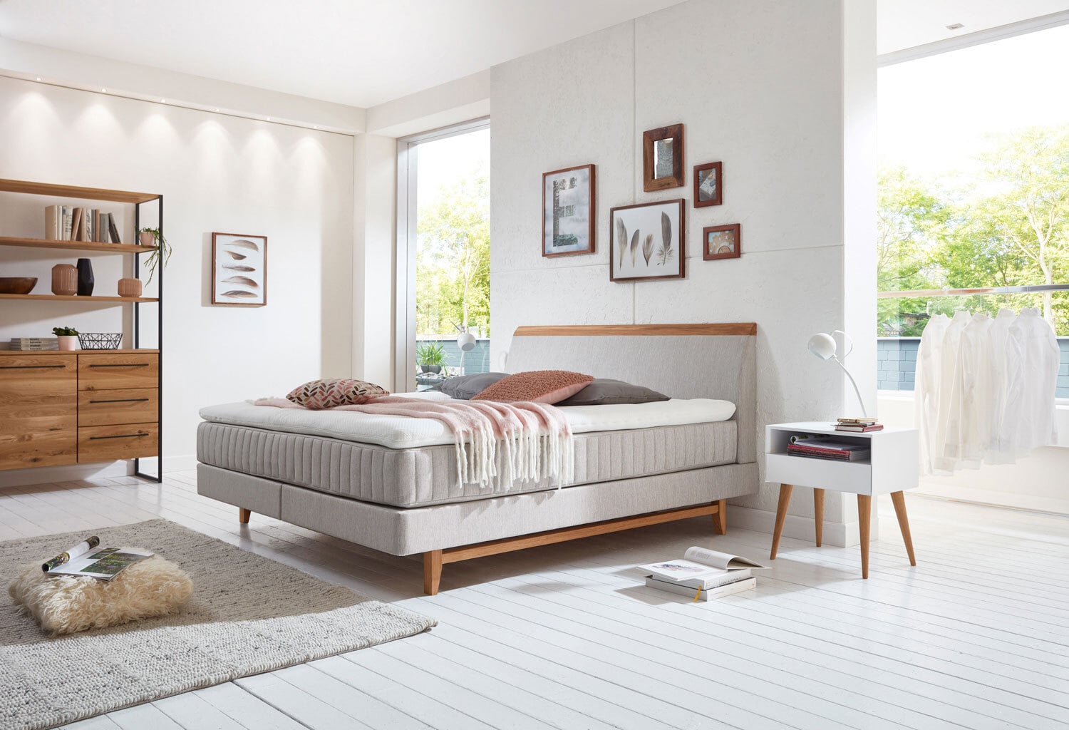 MONDO Boxspringbett SENTA 180 x 200 cm Anouk Silver / Woody