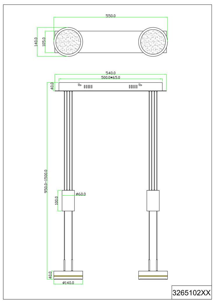 TRIO LED Balkenpendel FRANKLIN 2-flg nickelfarbig