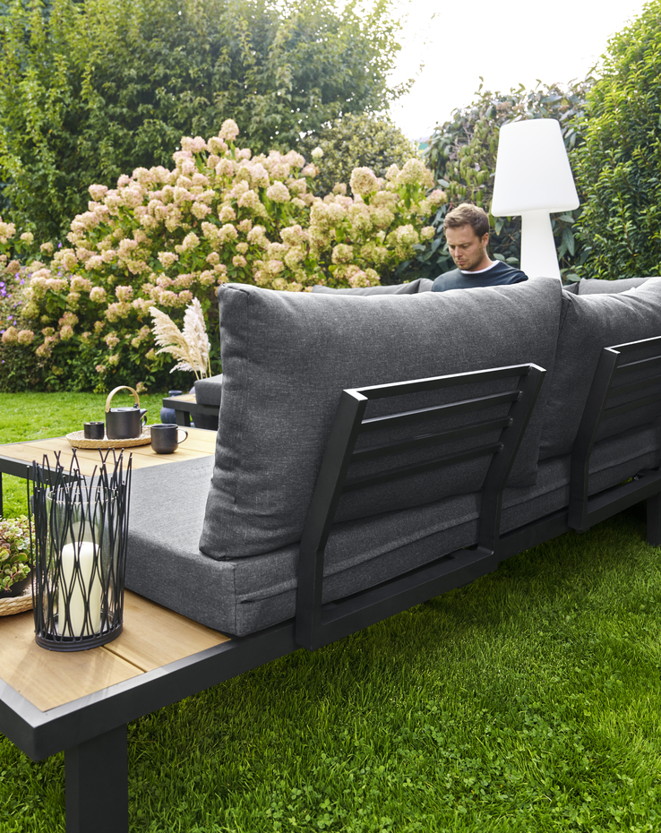 Garden FLAIR Living Gartenlounge ROMA 4-teilig schwarz /Teak /grau