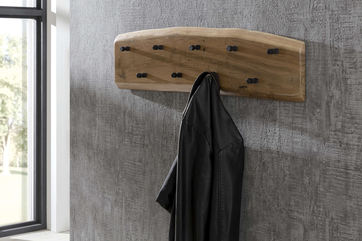 Wandgarderobe 99 x 22,5 cm Akazie mit Baumkante natur