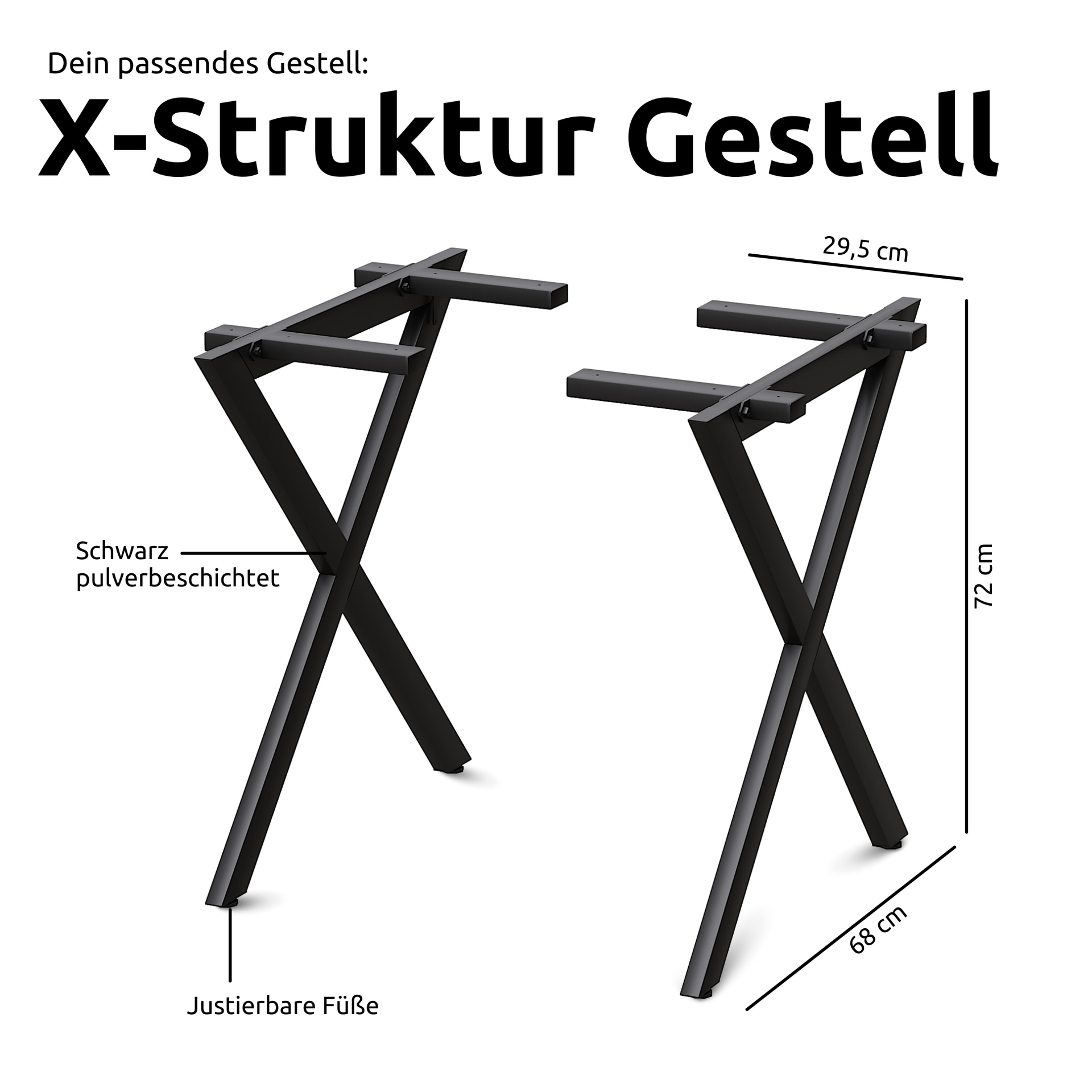 Esstisch 140 x 80 cm Eiche massiv/X-Gestell schwarz