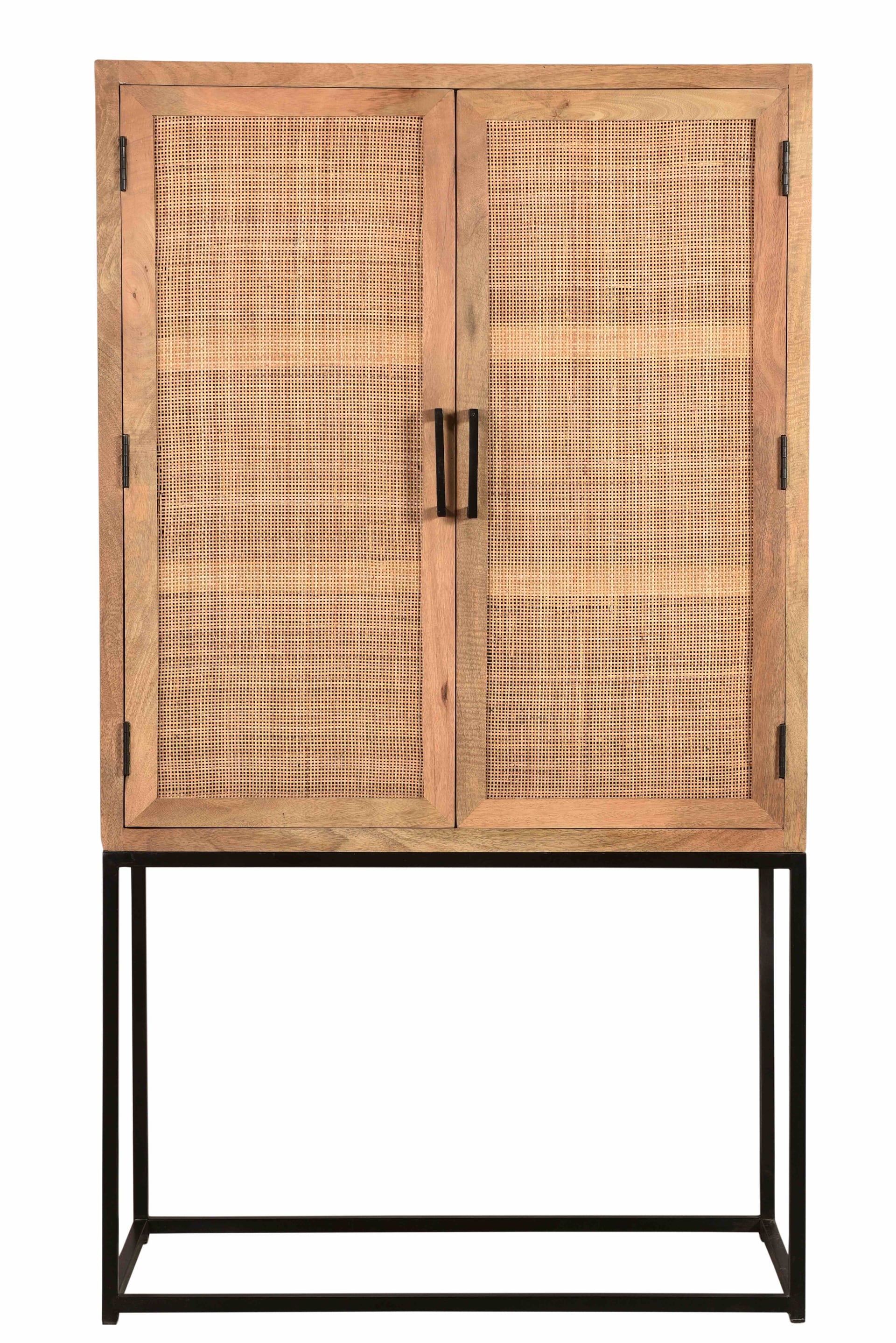 Highboard 90 x 160 cm Mango lackiert mit Rattan-Front