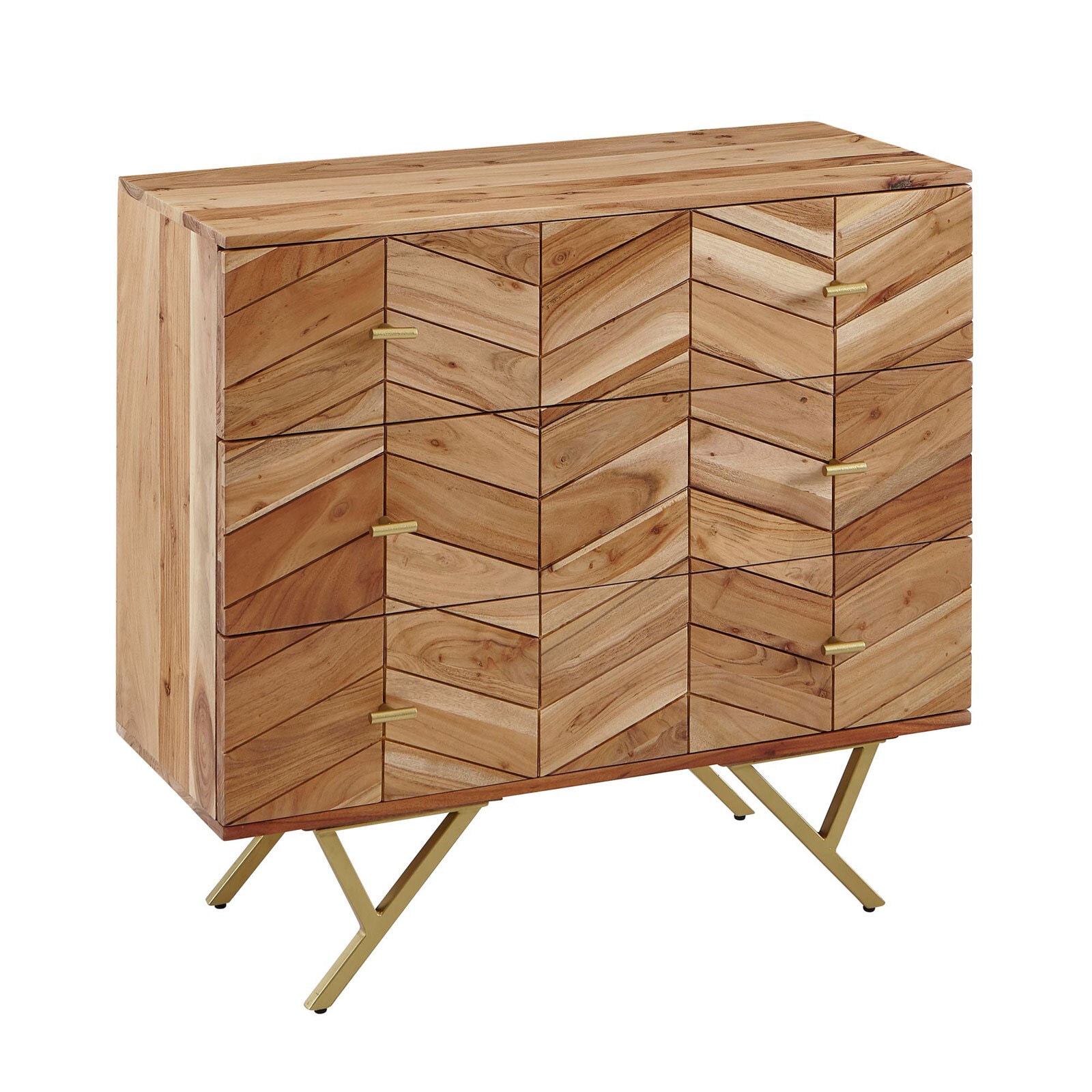 Sideboard 90 x 86 cm Goldfarbig/ Akazie massiv