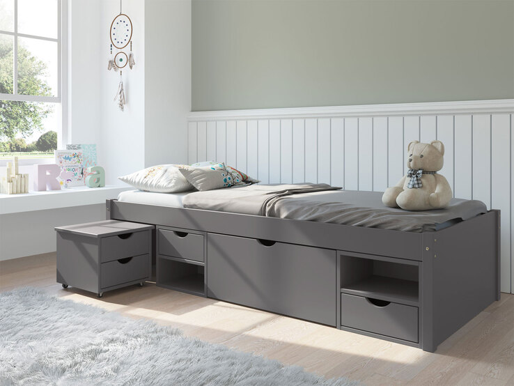 Stauraum-/Funktionsbett LAURO 90 x 200 cm grau