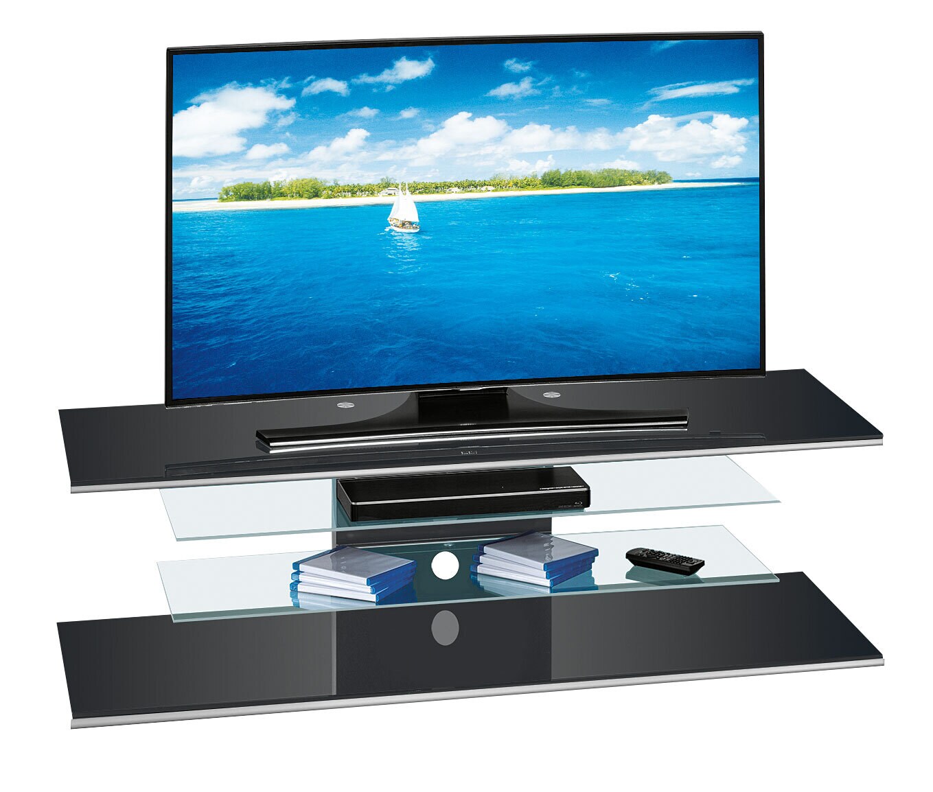 TV-Möbel Schwarzglas/Chromrahmen 140 x 40 x 45 cm 