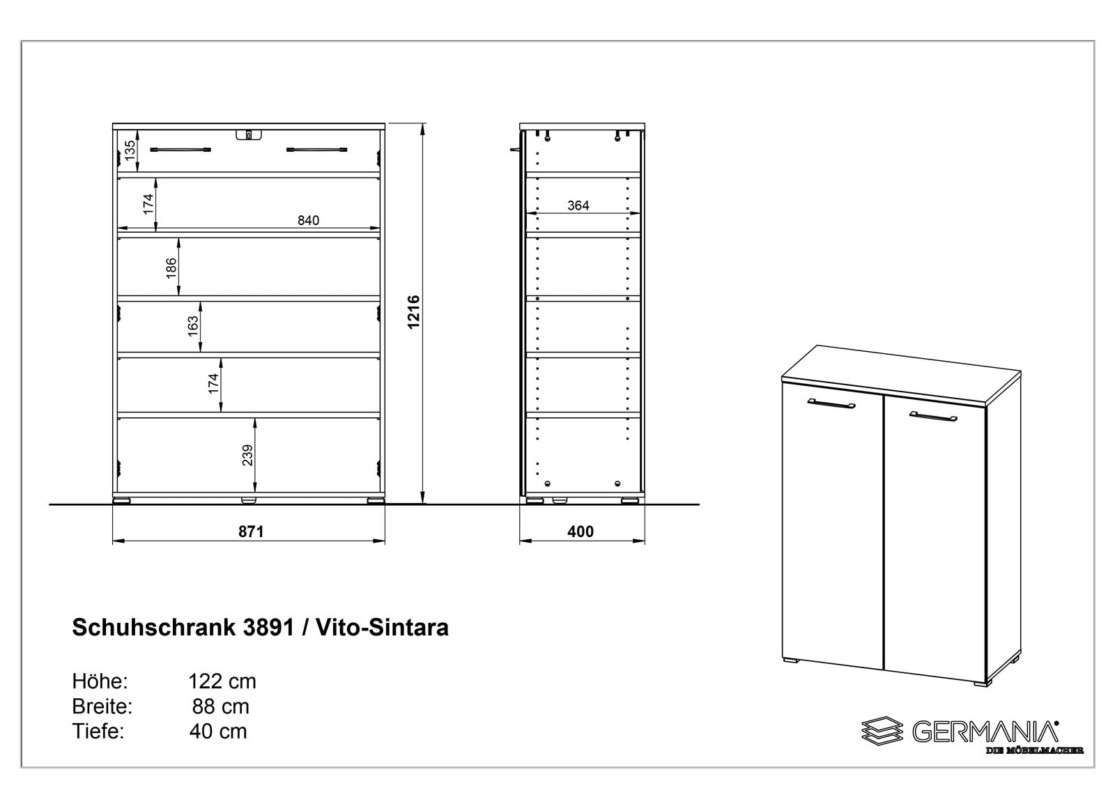 vito Schuhschrank SINTARA 88 x 122 x 40 cm Grandson-Eiche NB