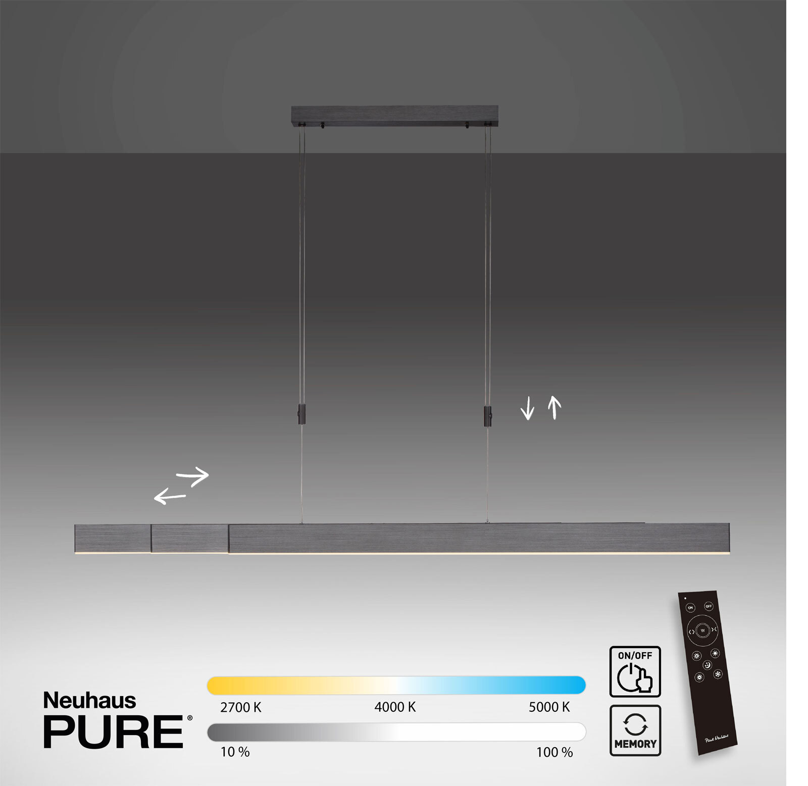 Paul Neuhaus LED Balkenpendel PURE-MOTO grau eloxiert
