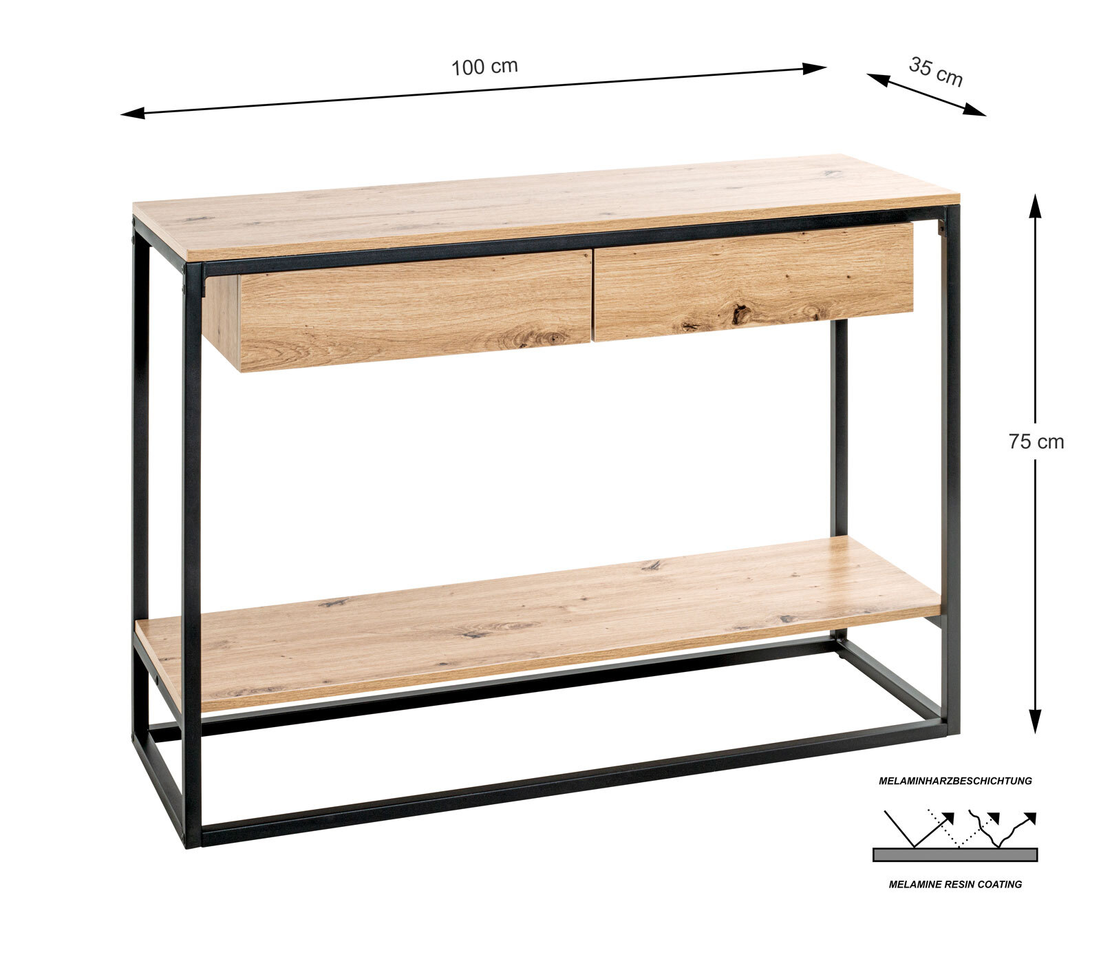 Konsolentisch 100 x 35 cm Schwarz/ Eiche