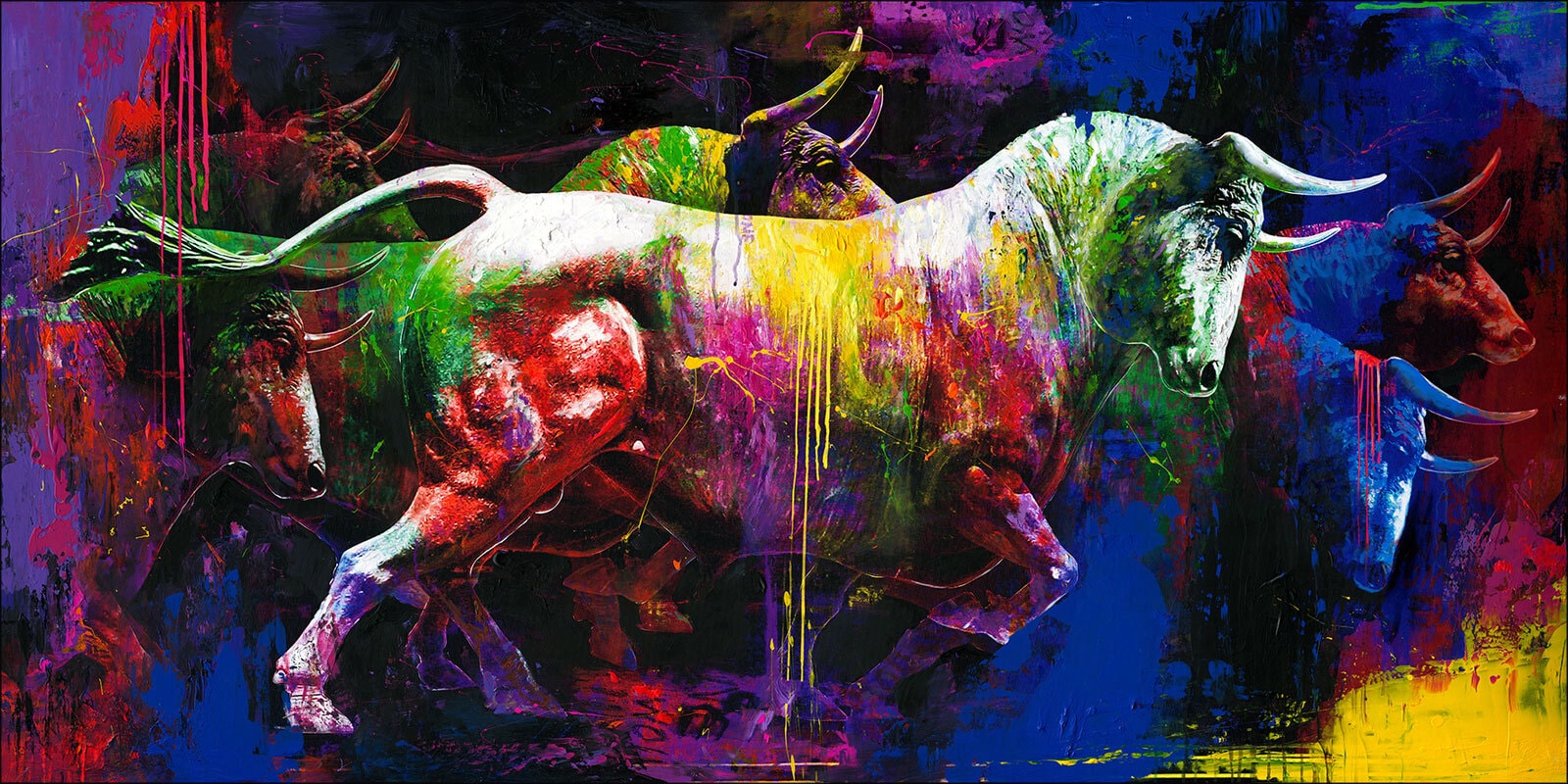 PRO ART Handpainting Bild COLOURFUL BULL II 90 x 100 cm Leinwand mehrfarbig