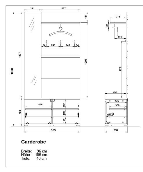 Kompaktgarderobe LÜTT anthrazit/ Navarra Eiche