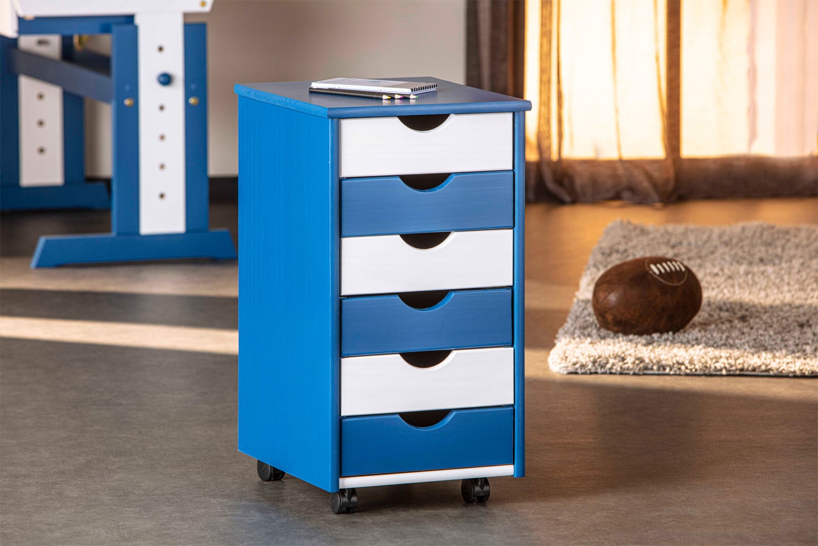 CASAVANTI Rollcontainer JONAS 35x65,6x39 cm Blau/Weiß