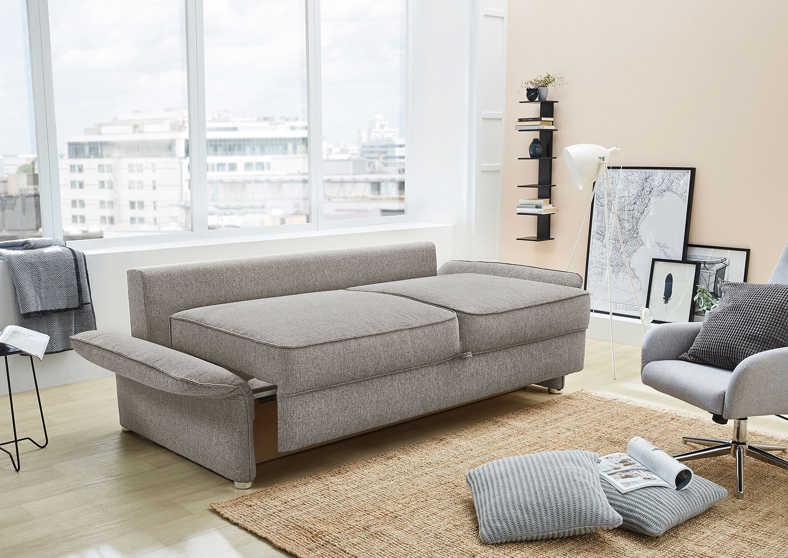 Schlafsofa LENNY 215 cm Stoffbezug beige