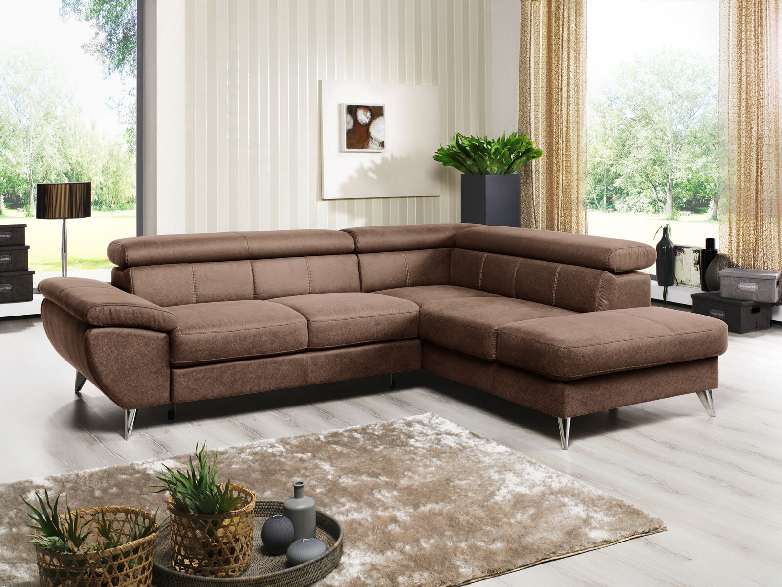 Ecksofa HALLS CREEK mit Schlaffunktion links 260 x 207 cm Stoffbezug braun