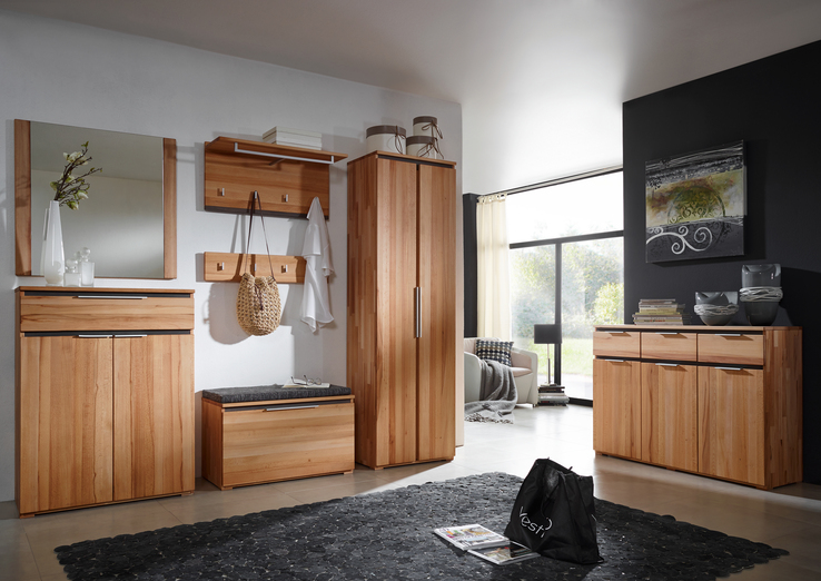 VALMONDO Schuhschrank VICENZA 80 x 108 cm Kernbuche massiv natur geölt/Absetzung Anthrazit gebeizt