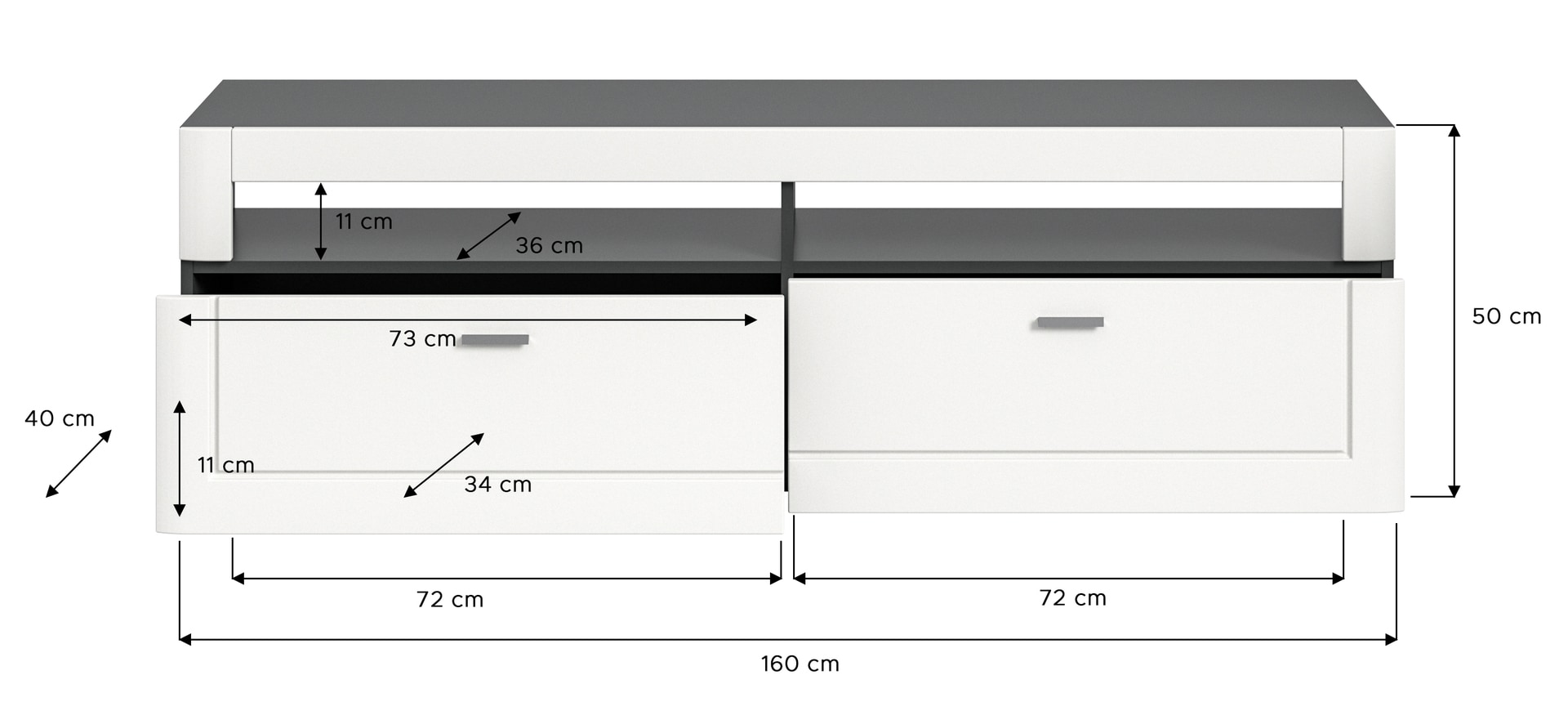 Wohnkombination LAGO 3-teilig 255 x 194 cm weiß matt/grau