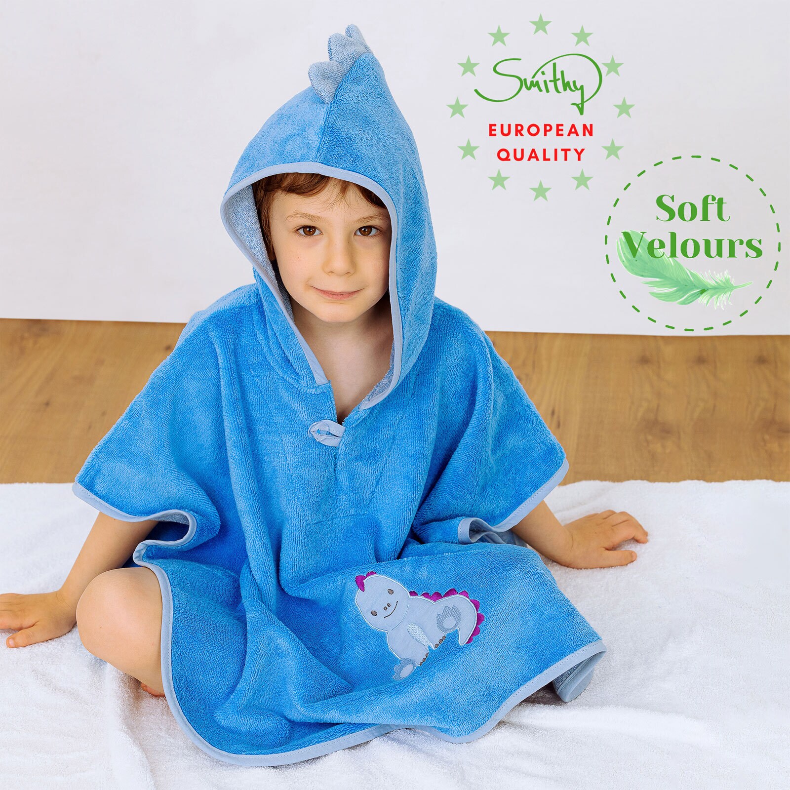 Smithy Badeponcho DINO 55 x 70 cm blau