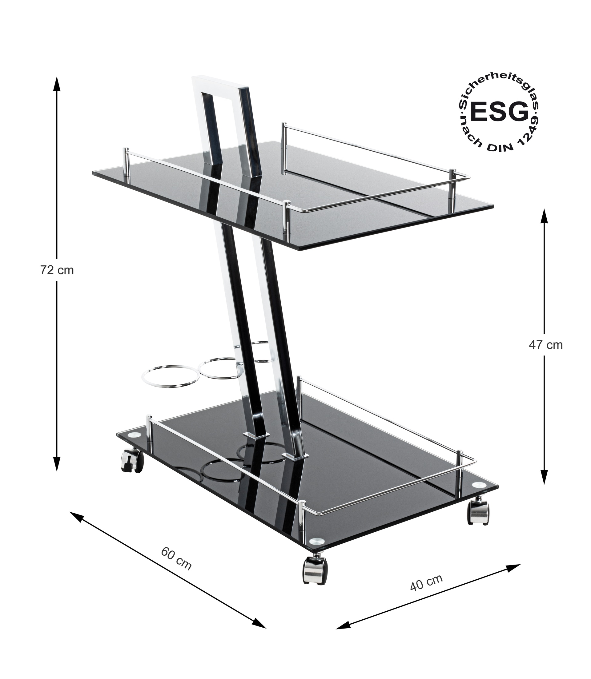 Servierwagen 40 x 72 x 60 cm Metall schwarz