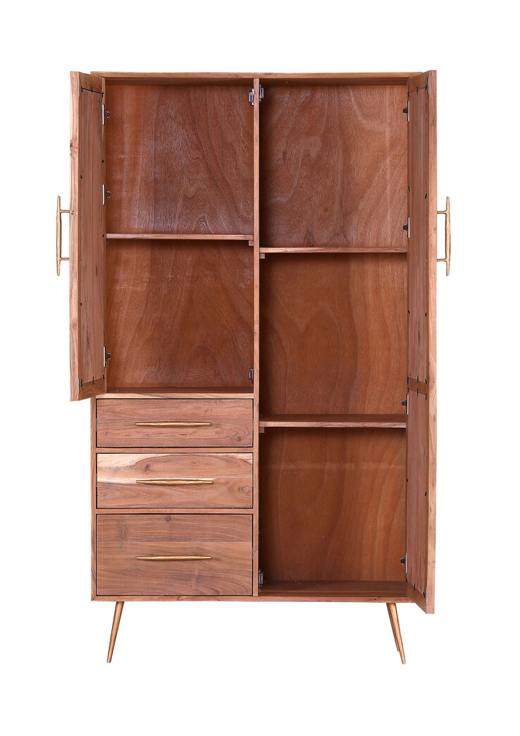 INTERhome Schrank STRANGE 100 x 180 cm Akazie massiv/goldfarbig