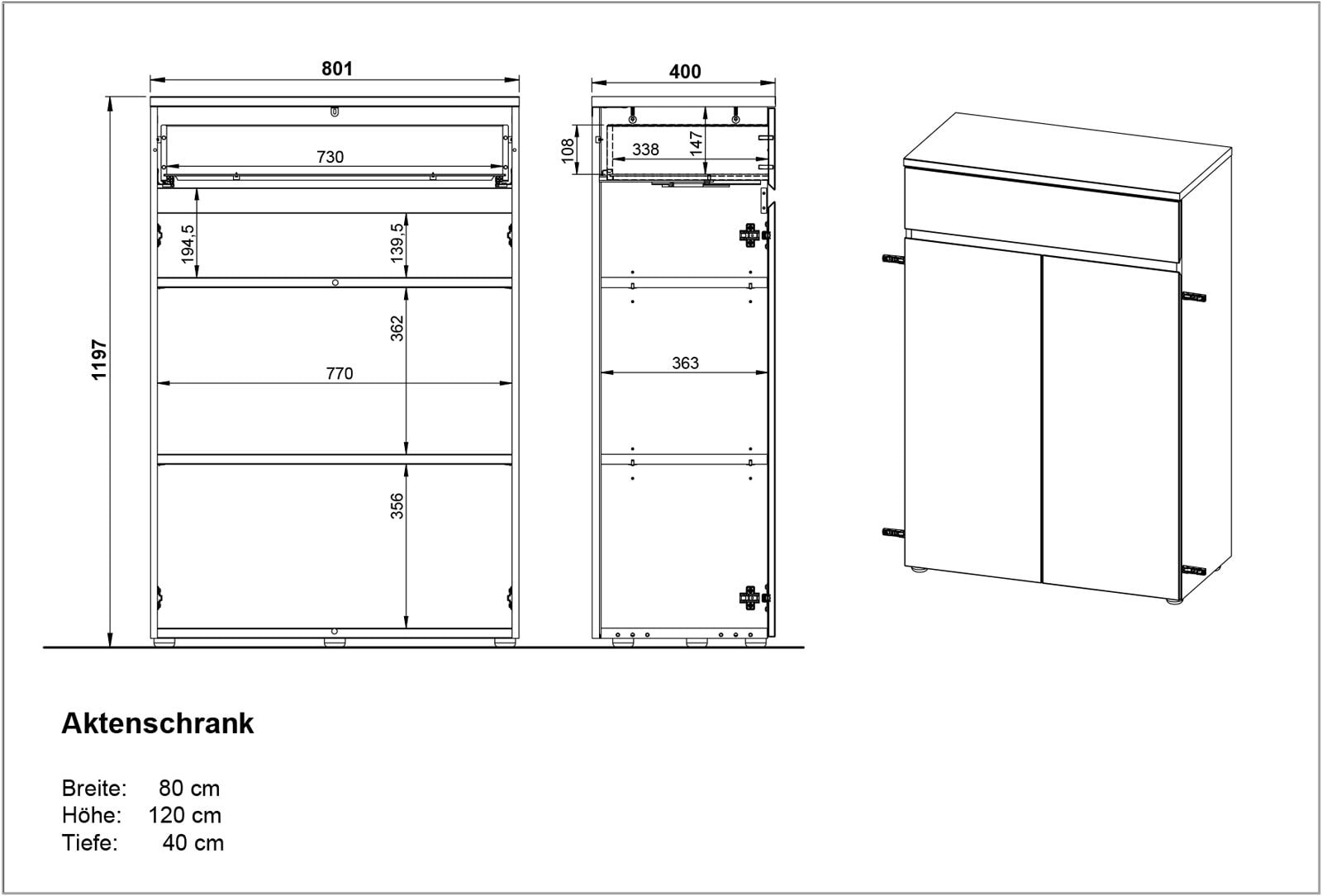 CASAVANTI Aktenregal LISSABON 80 x 120 cm Graphit/ Navarra Eiche