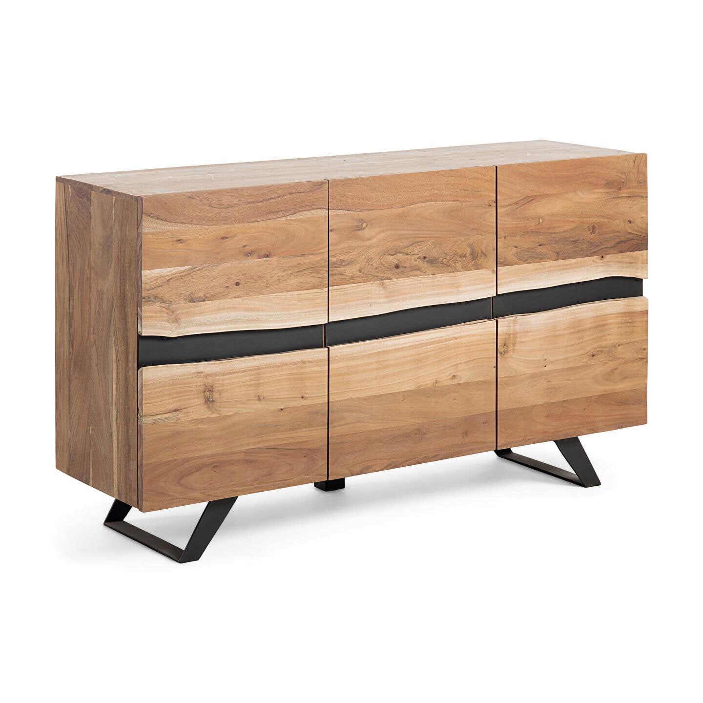 Kave Home Sideboard UXIA 148 x 85 cm Akazie Natur braun schwarz