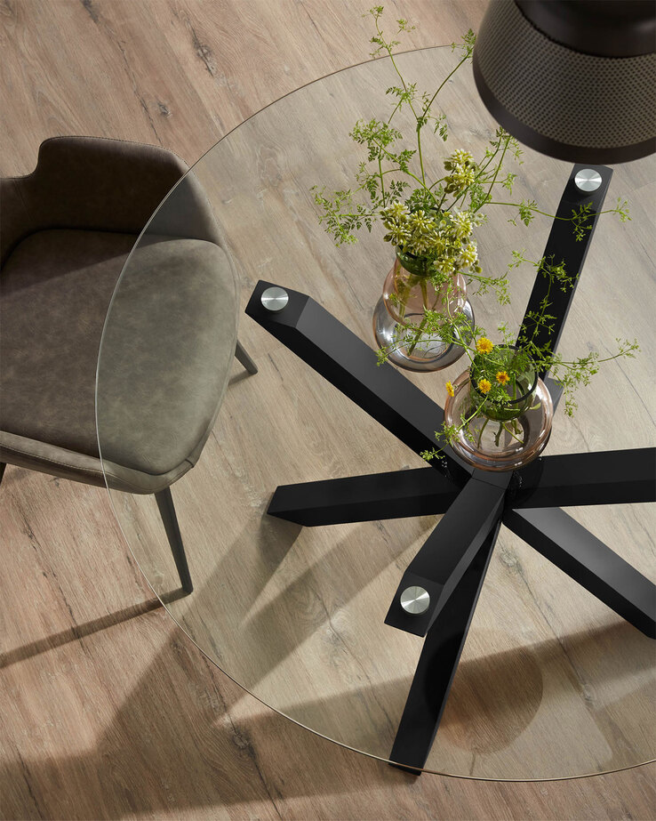 Kave Home Esstisch rund ARGO 119 cm schwarz/Klarglas