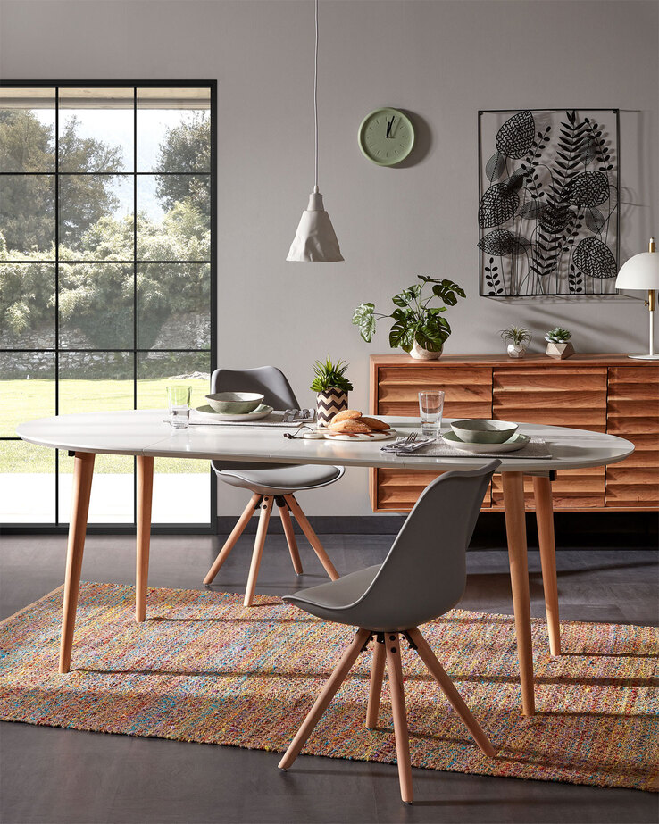Kave Home Esstisch oval OQUI 120-200 x 90 cm Buche weiß