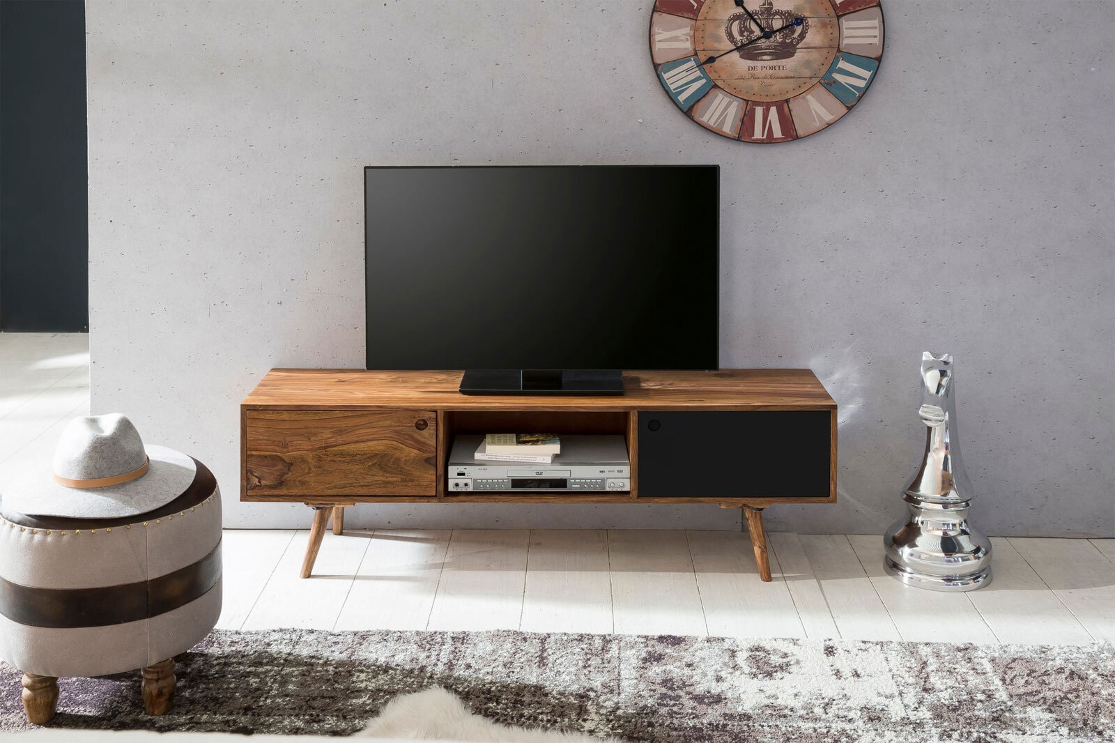 TV-Lowboard 140 x 45 cm braun/ schwarz
