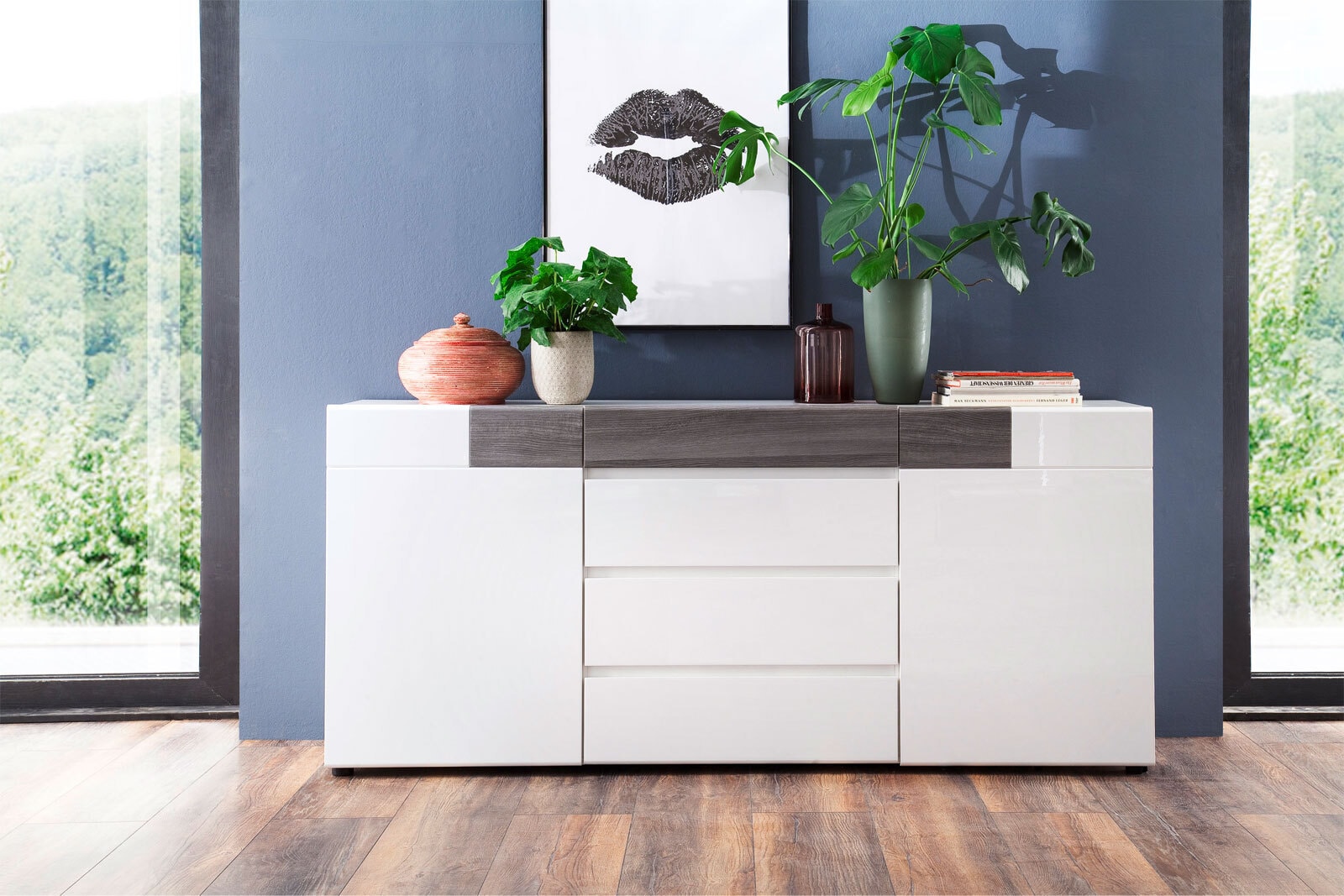 Sideboard TOKYO 185 x 83 cm Holznachbildung weiß