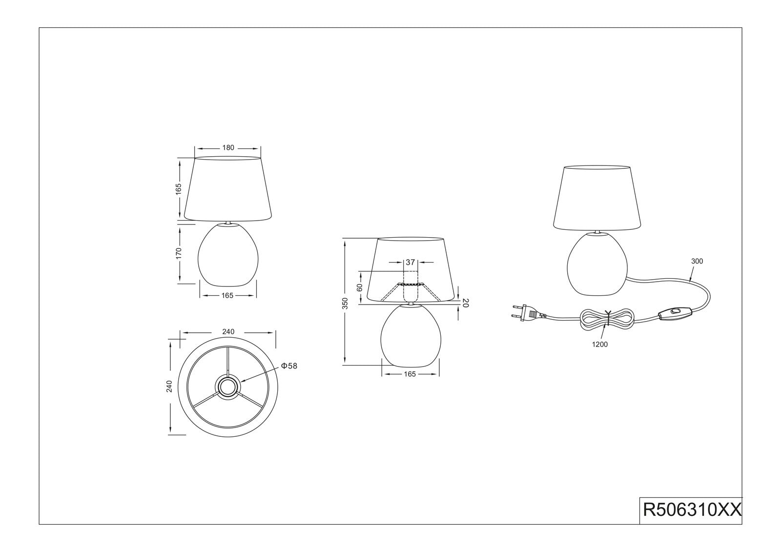 RL Retrofit Tischlampe 1 flg mit Textilschirm H 35 LUXOR Silberfarbig