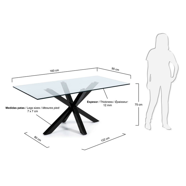 Kave Home Esstisch ARGO 160 x 90 cm schwarz /Klarglas