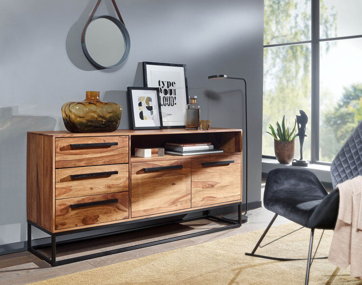 Sideboard 165 x 80 cm Schwarz/ Sheesham massiv