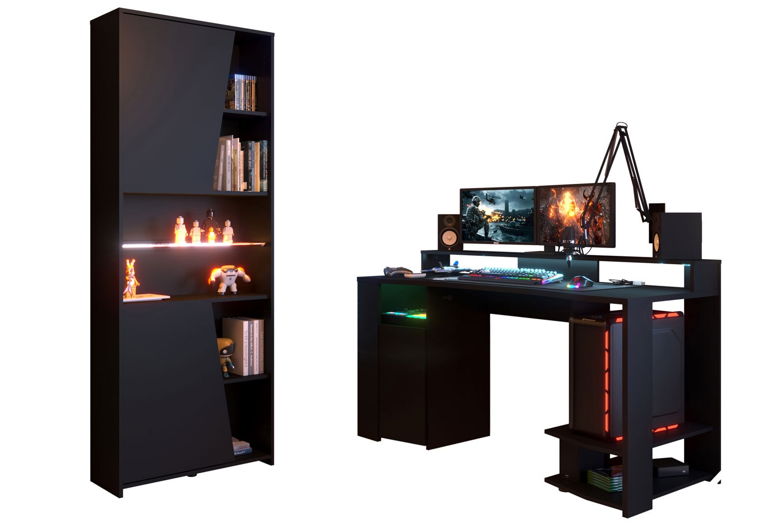 Parisot Gamertisch und Regal mit LED Beleuchtung schwarz