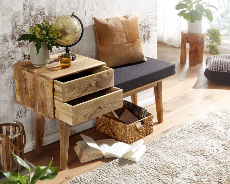 Sitzbank 120 x 65 cm Braun/ Schwarz