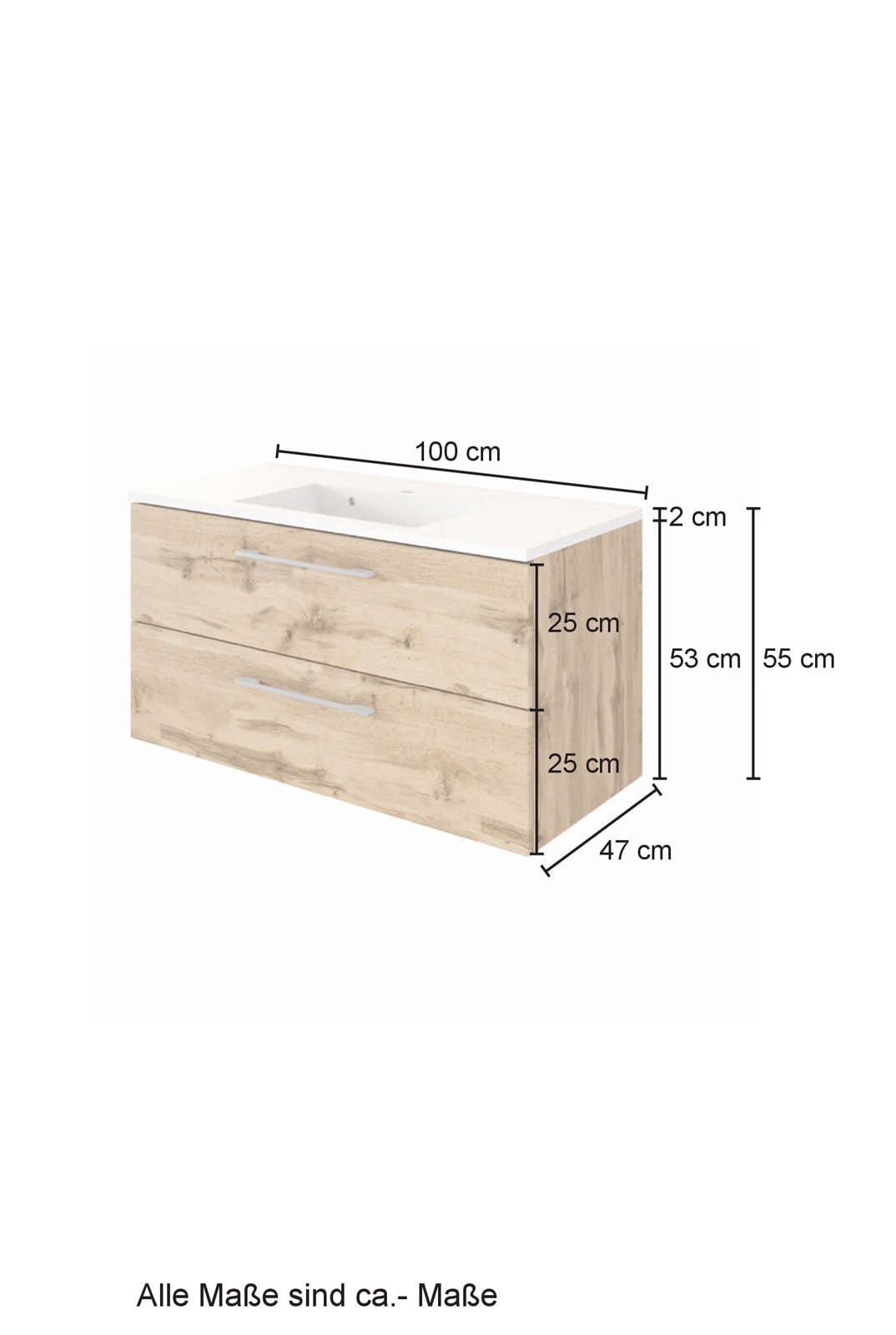 Waschtisch LIVORNO 100 x 54 cm Wotan Eiche