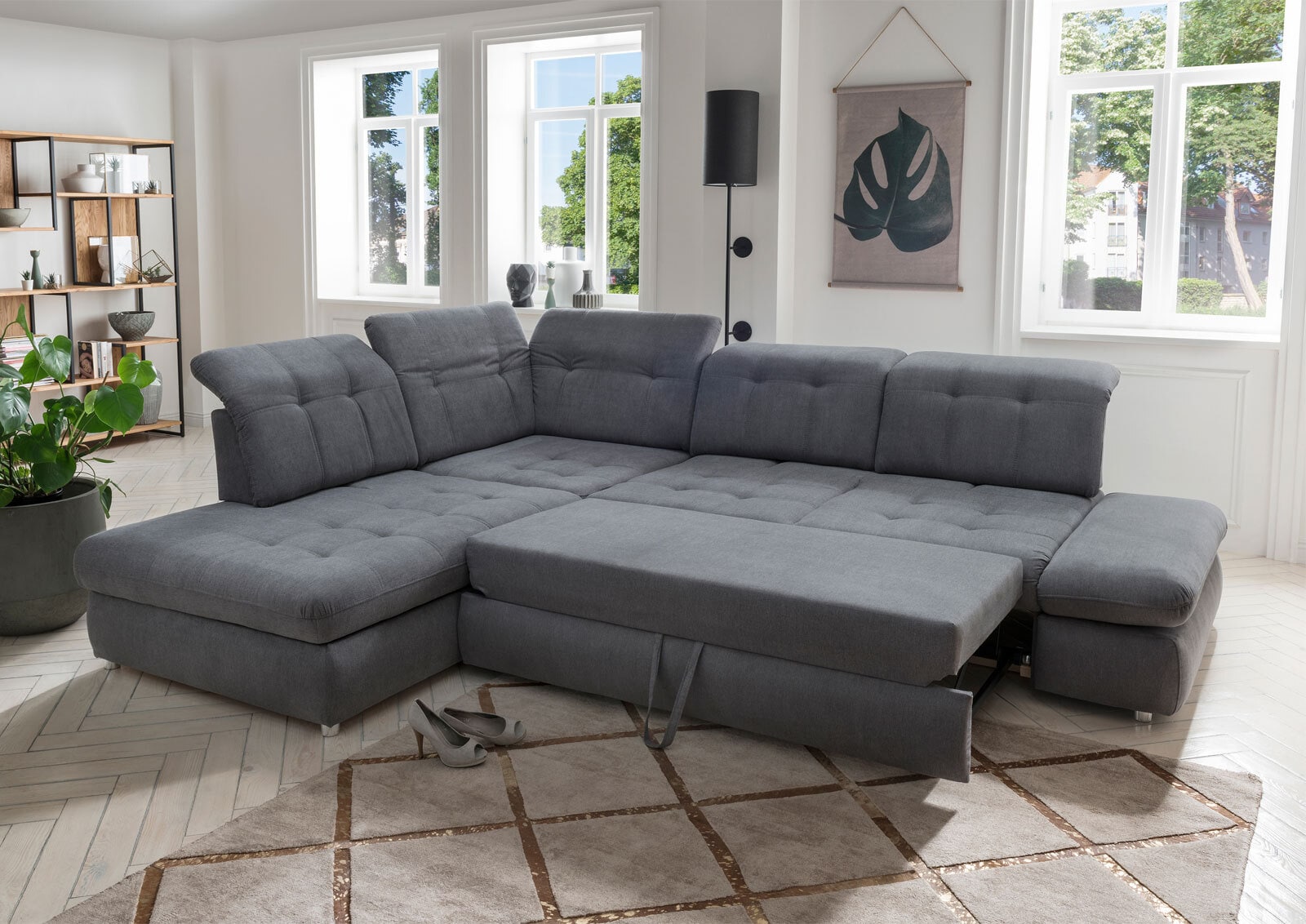 Ecksofa JUNA 229 x 296 cm aschgrau